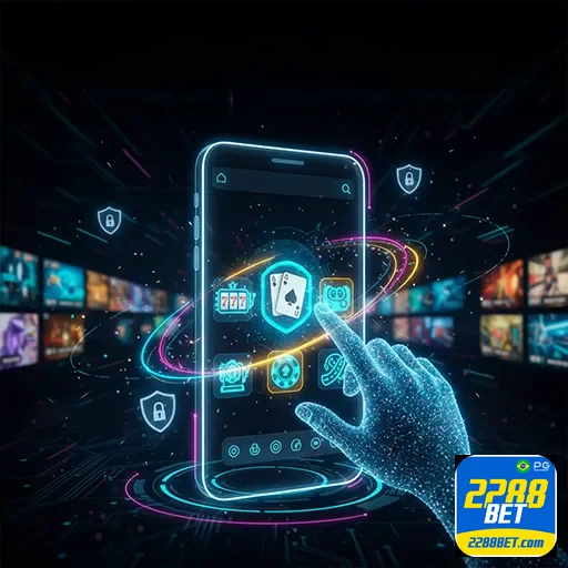 Imagem promocional do 2288betAPP06 destacando as opções de apostas e o site 2288bet na tela do smartphone.